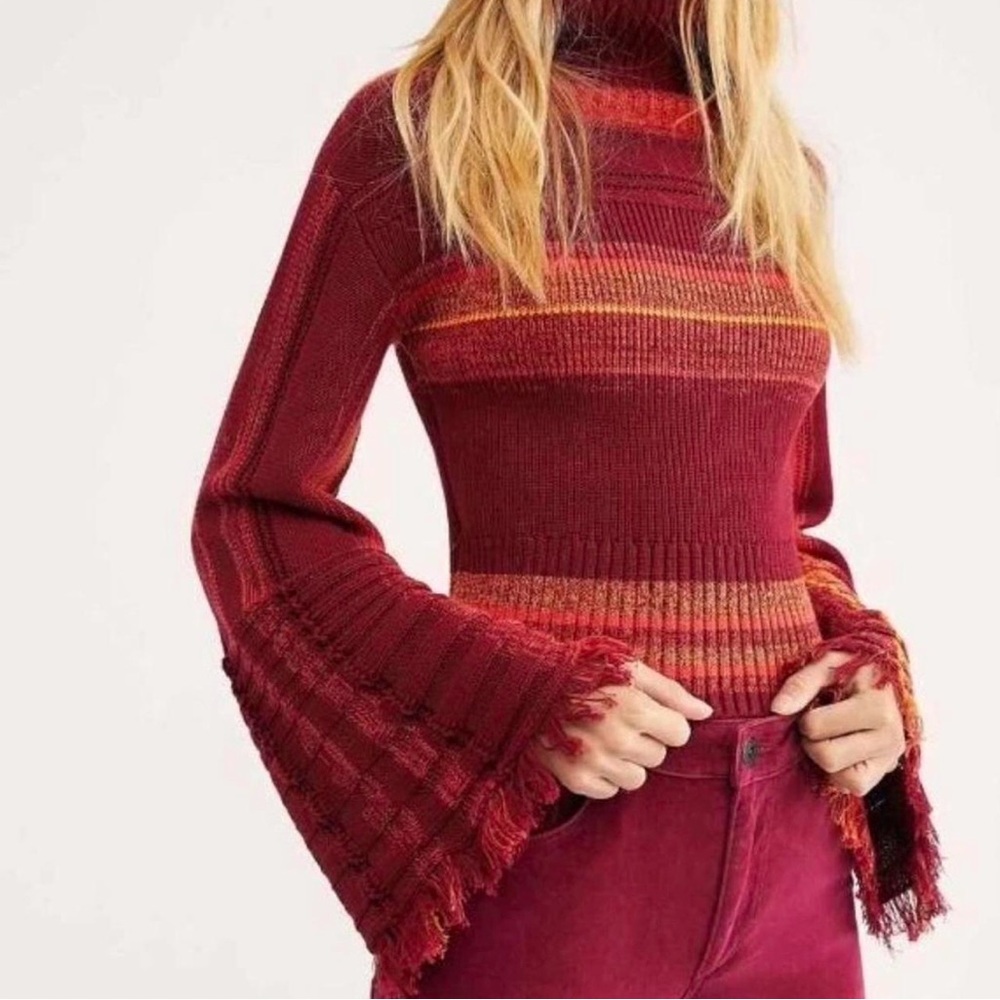 Free People Close to Me Pullover Turtleneck Sweater in Red Berry